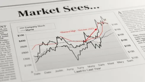 Um gráfico de ações com as palavras mercados e uma linha vermelha